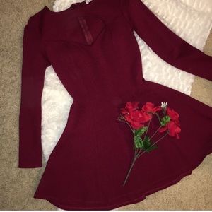 Deep red skater dress with cutout